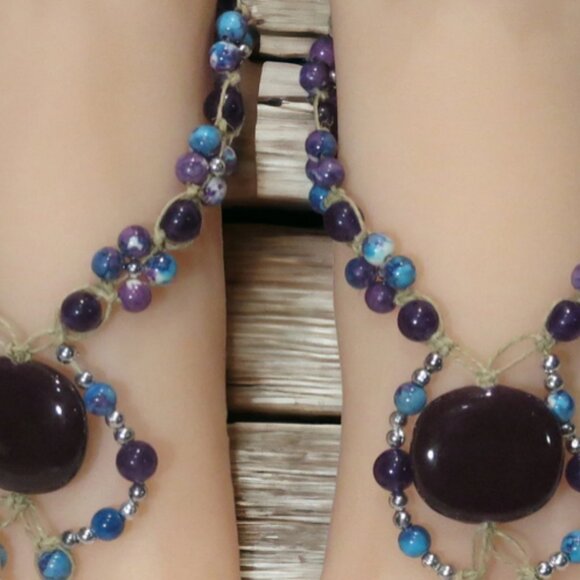 NEW Purple & Blue Gemstone Barefoot Sandals. Beach fashion foot jewelry. - Picture 3 of 5